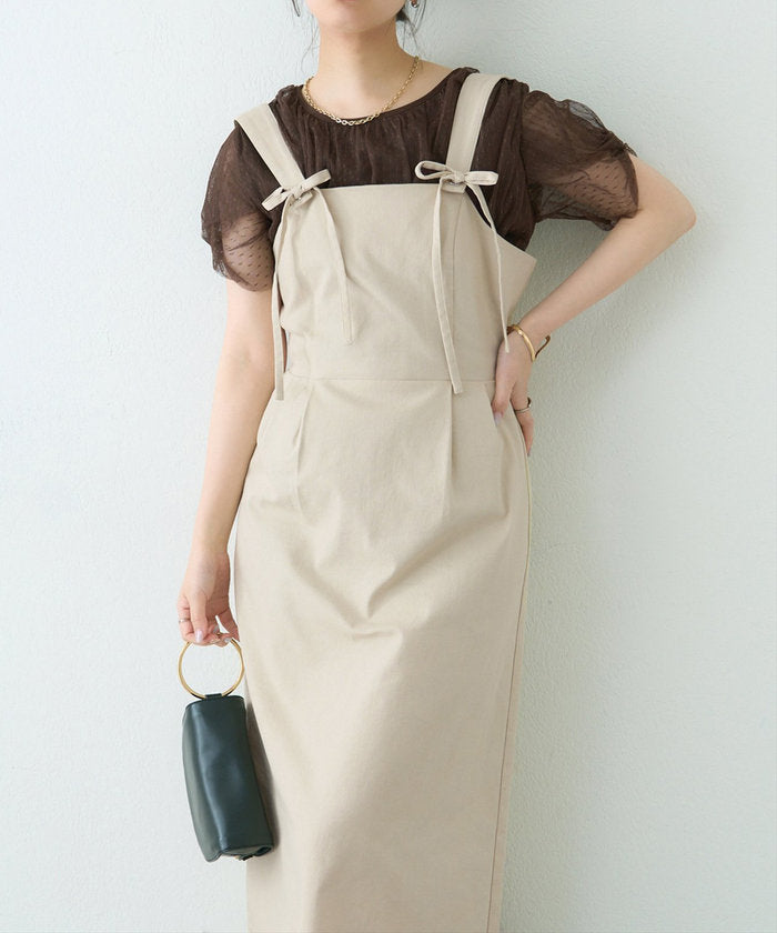 ナイスクラップ NICE CLAUP 【natural couture】リボンディティールジャンスカワンピース （GY） GY
