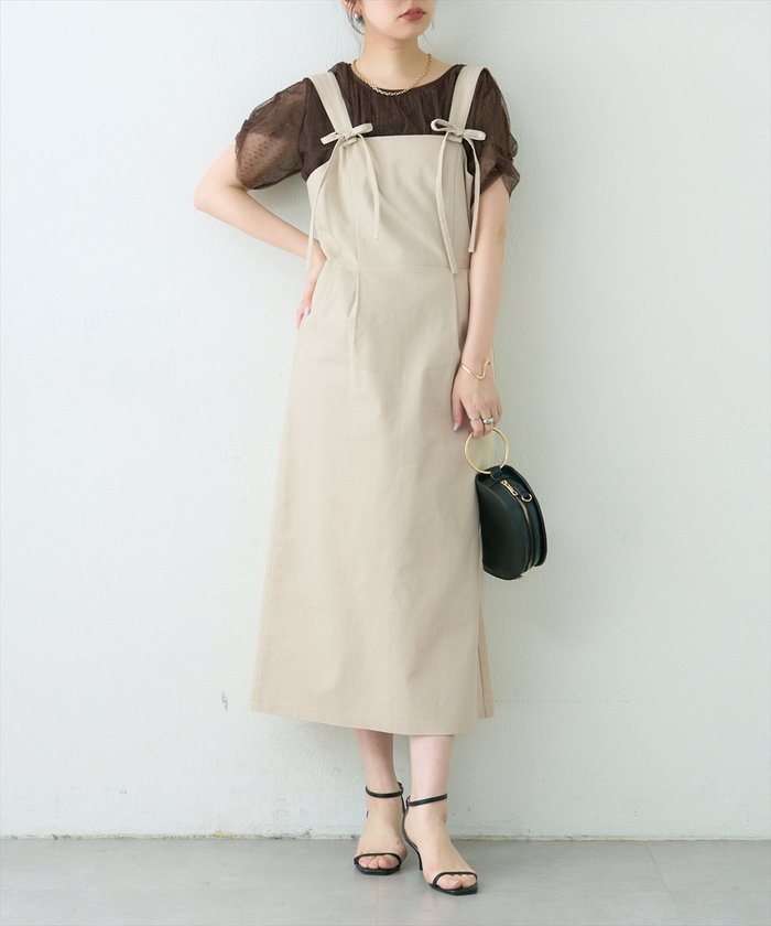 ナイスクラップ NICE CLAUP 【natural couture】リボンディティールジャンスカワンピース （GY） GY