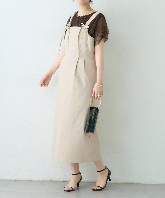ナイスクラップ NICE CLAUP 【natural couture】リボンディティールジャンスカワンピース （GY） GY