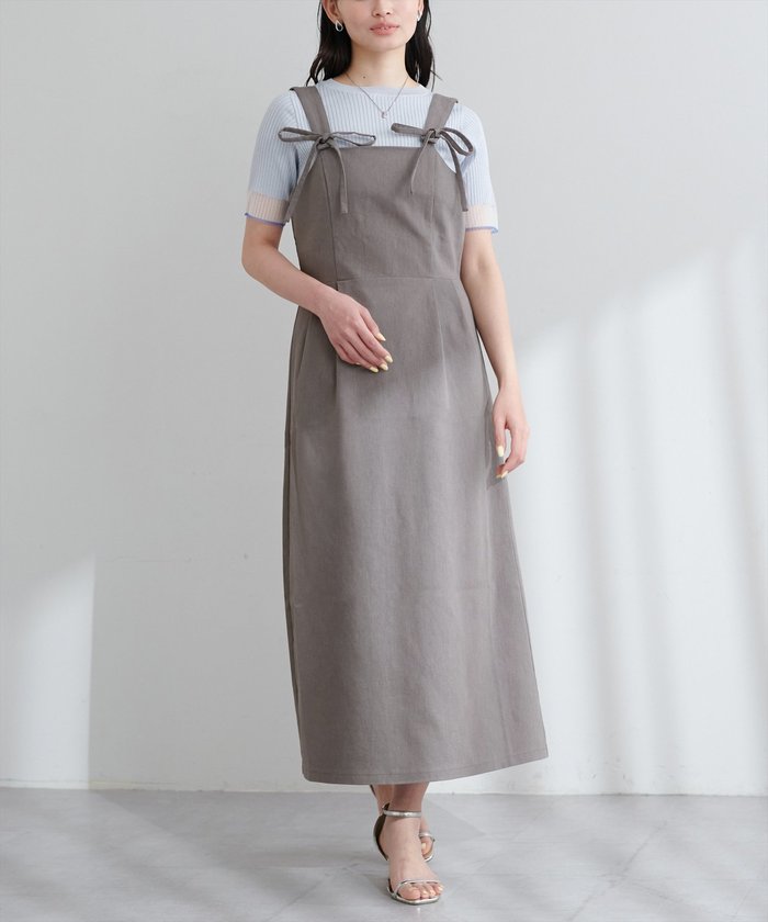 ナイスクラップ NICE CLAUP 【natural couture】リボンディティールジャンスカワンピース （GY） GY