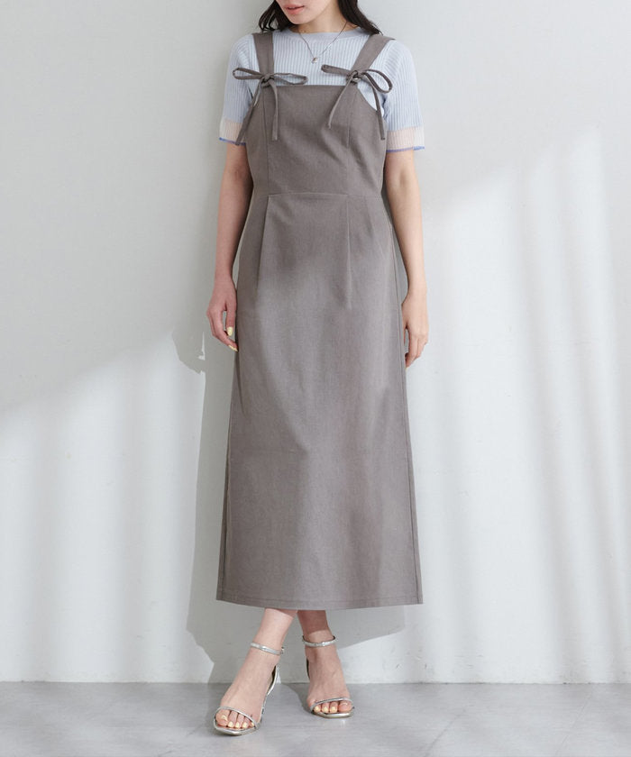 ナイスクラップ NICE CLAUP 【natural couture】リボンディティールジャンスカワンピース （GY） GY