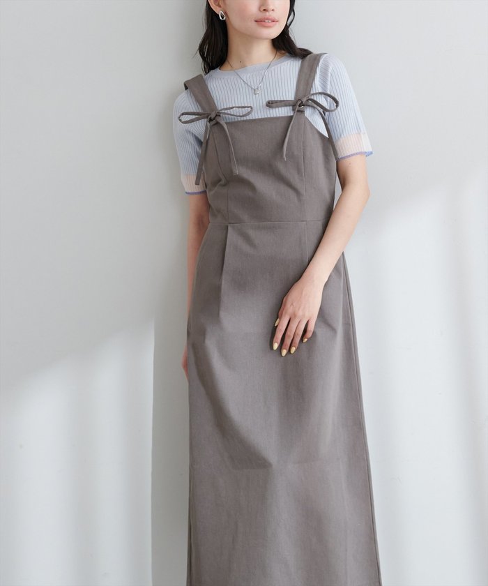 ナイスクラップ NICE CLAUP 【natural couture】リボンディティールジャンスカワンピース （GY） GY