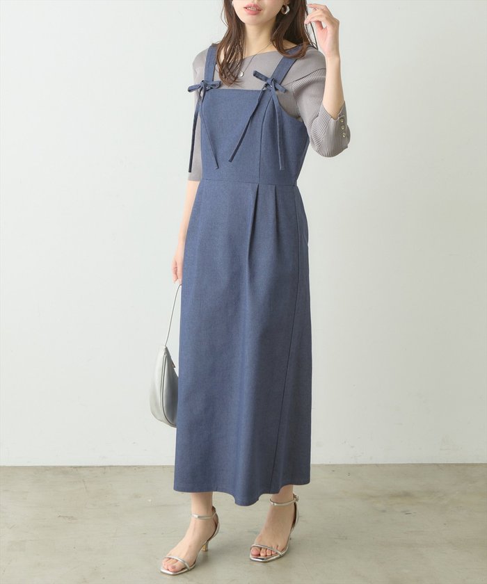 ナイスクラップ NICE CLAUP 【natural couture】リボンディティールジャンスカワンピース （GY） GY