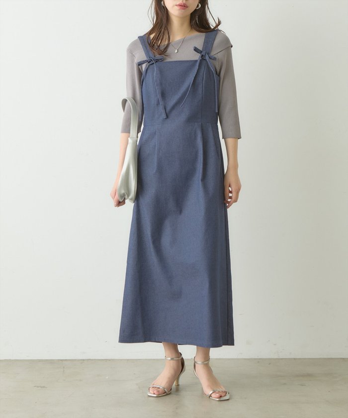 ナイスクラップ NICE CLAUP 【natural couture】リボンディティールジャンスカワンピース （GY） GY