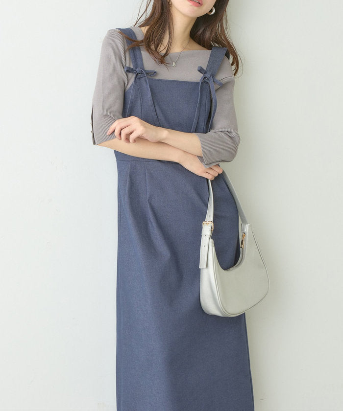 ナイスクラップ NICE CLAUP 【natural couture】リボンディティールジャンスカワンピース （GY） GY