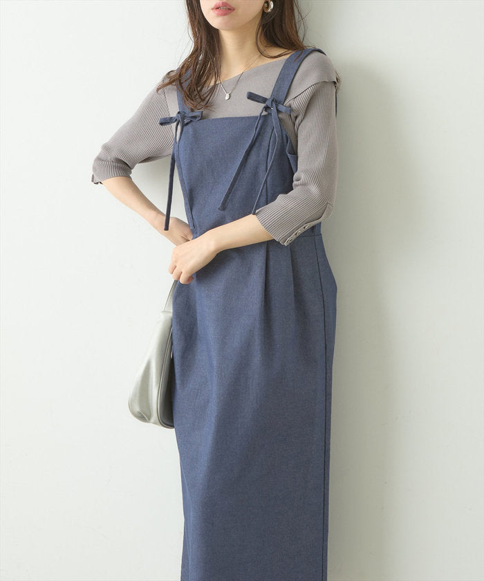 ナイスクラップ NICE CLAUP 【natural couture】リボンディティールジャンスカワンピース （GY） GY