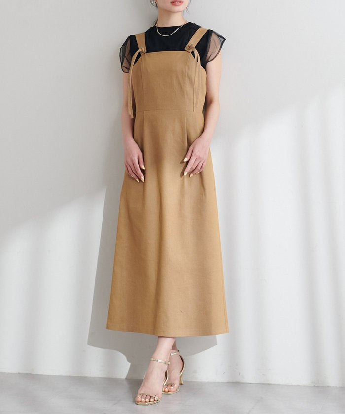 ナイスクラップ NICE CLAUP 【natural couture】リボンディティールジャンスカワンピース （GY） GY