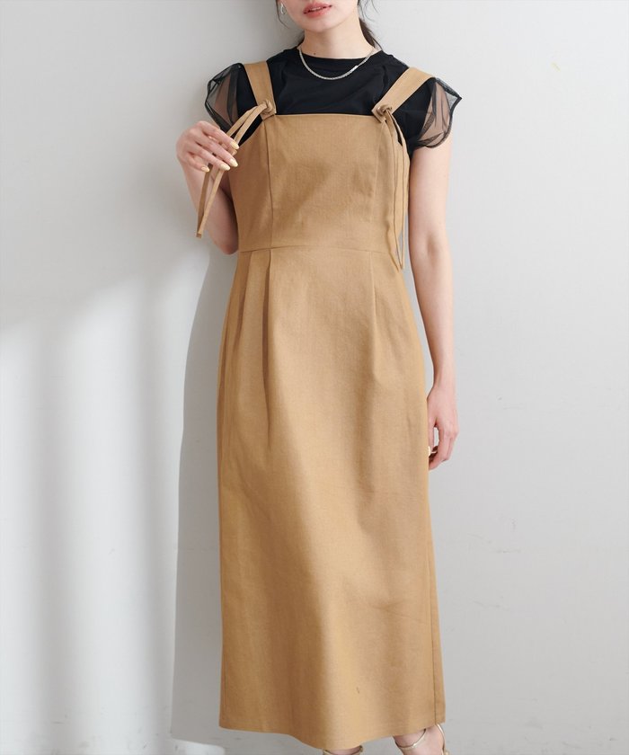 ナイスクラップ NICE CLAUP 【natural couture】リボンディティールジャンスカワンピース （GY） GY