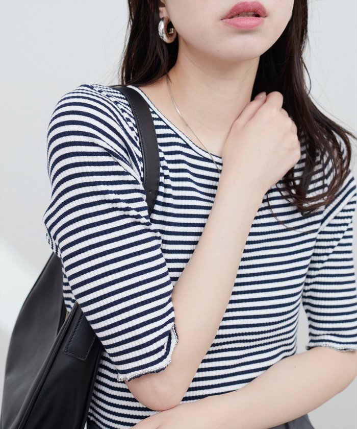 ナイスクラップ NICE CLAUP 【natural couture】ボールトリム細リブカットトップス （RM） RM