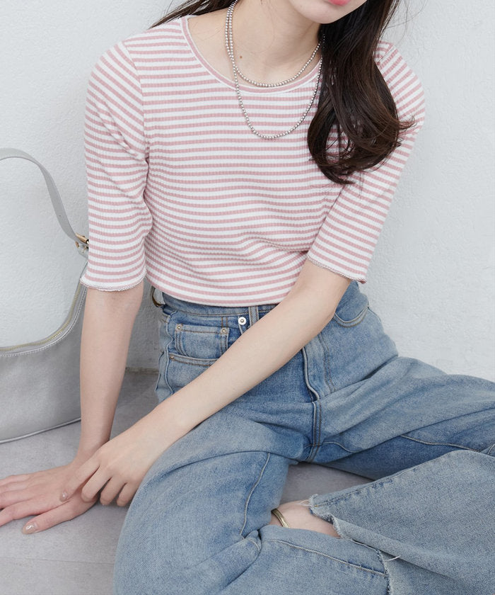 ナイスクラップ NICE CLAUP 【natural couture】ボールトリム細リブカットトップス （RM） RM