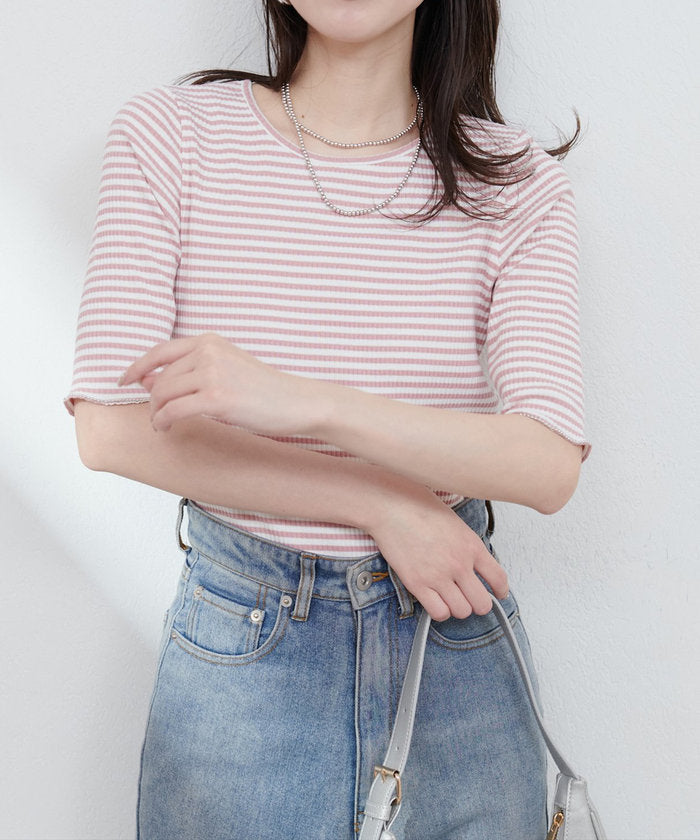 ナイスクラップ NICE CLAUP 【natural couture】ボールトリム細リブカットトップス （RM） RM