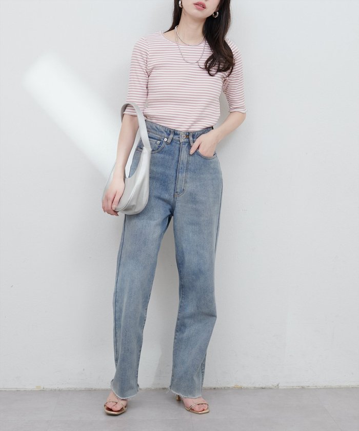 ナイスクラップ NICE CLAUP 【natural couture】ボールトリム細リブカットトップス （RM） RM