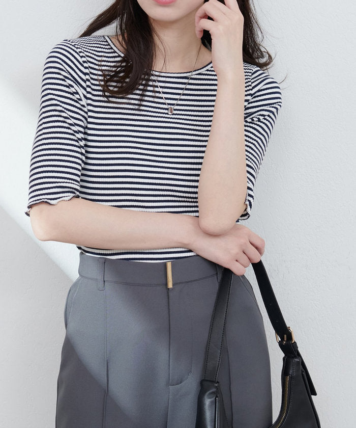 ナイスクラップ NICE CLAUP 【natural couture】ボールトリム細リブカットトップス （RM） RM