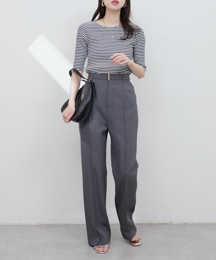 ナイスクラップ NICE CLAUP 【natural couture】ボールトリム細リブカットトップス （RM） RM