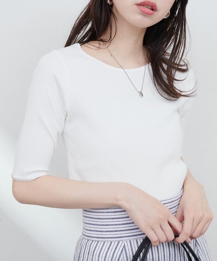 ナイスクラップ NICE CLAUP 【natural couture】ボールトリム細リブカットトップス （RM） RM