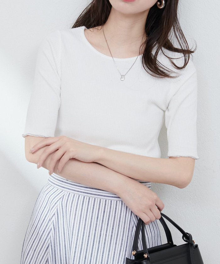 ナイスクラップ NICE CLAUP 【natural couture】ボールトリム細リブカットトップス （RM） RM