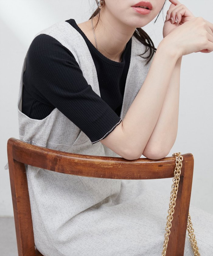 ナイスクラップ NICE CLAUP 【natural couture】ボールトリム細リブカットトップス （RM） RM
