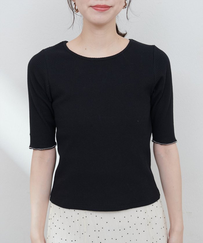 ナイスクラップ NICE CLAUP 【natural couture】ボールトリム細リブカットトップス （RM） RM