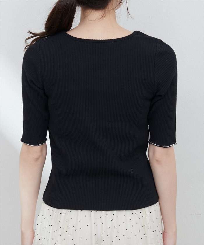 ナイスクラップ NICE CLAUP 【natural couture】ボールトリム細リブカットトップス （RM） RM