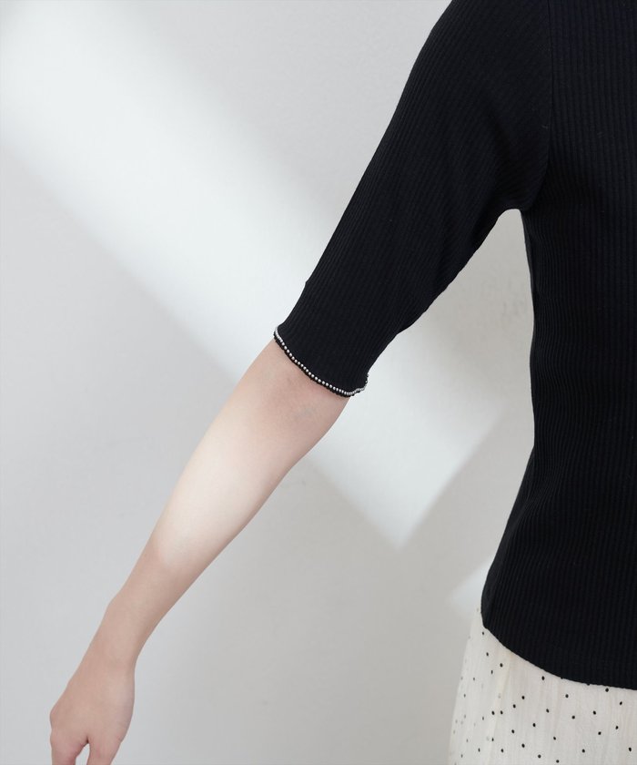 ナイスクラップ NICE CLAUP 【natural couture】ボールトリム細リブカットトップス （RM） RM