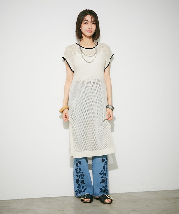 ナイスクラップ NICE CLAUP メッシュ配色ラインワンピース （BR） BR