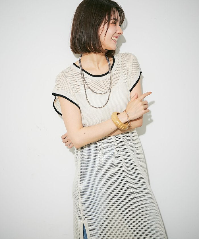 ナイスクラップ NICE CLAUP メッシュ配色ラインワンピース （BR） BR