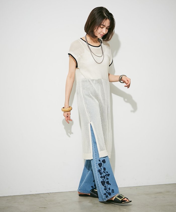 ナイスクラップ NICE CLAUP メッシュ配色ラインワンピース （BR） BR