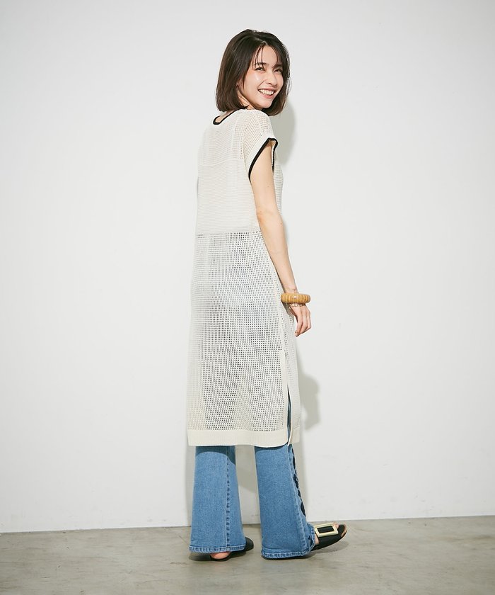 ナイスクラップ NICE CLAUP メッシュ配色ラインワンピース （BR） BR