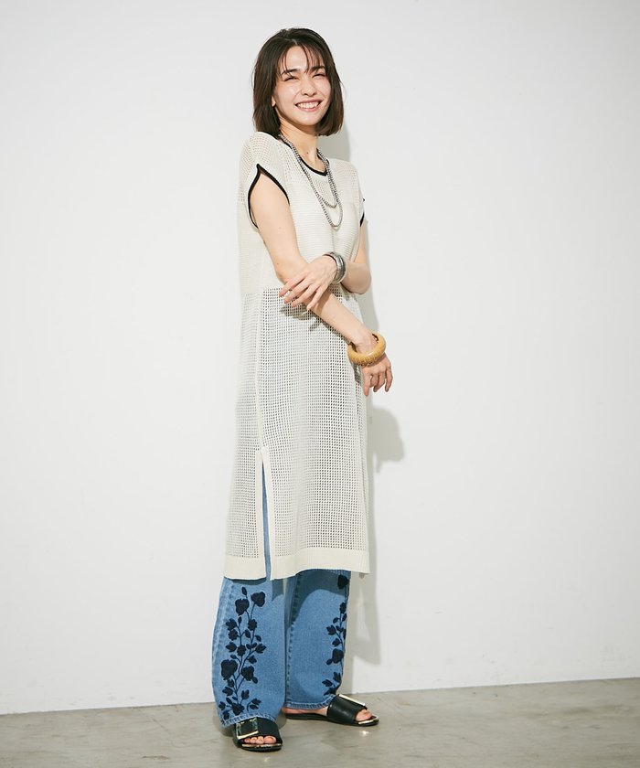 ナイスクラップ NICE CLAUP メッシュ配色ラインワンピース （BR） BR