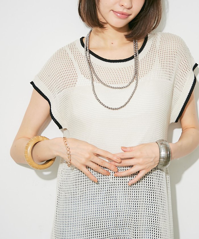 ナイスクラップ NICE CLAUP メッシュ配色ラインワンピース （BR） BR