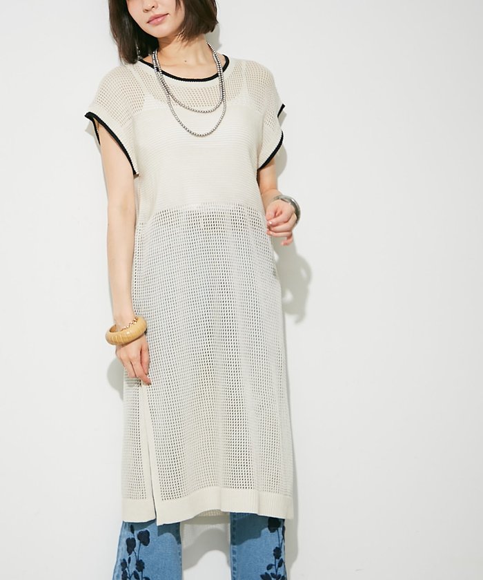 ナイスクラップ NICE CLAUP メッシュ配色ラインワンピース （BR） BR