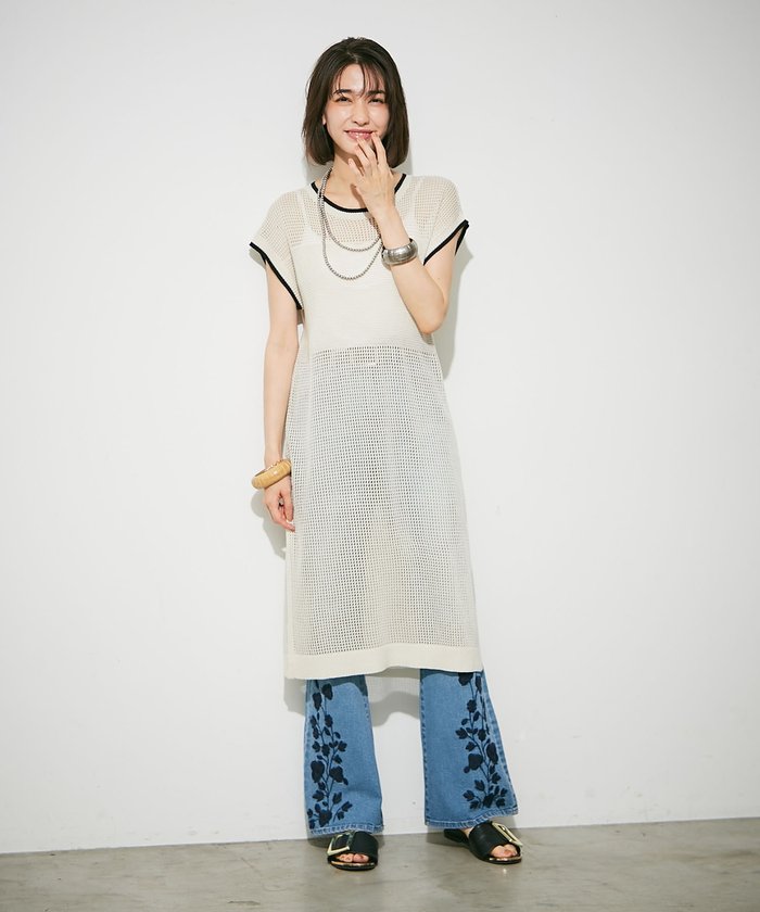 ナイスクラップ NICE CLAUP メッシュ配色ラインワンピース （BR） BR