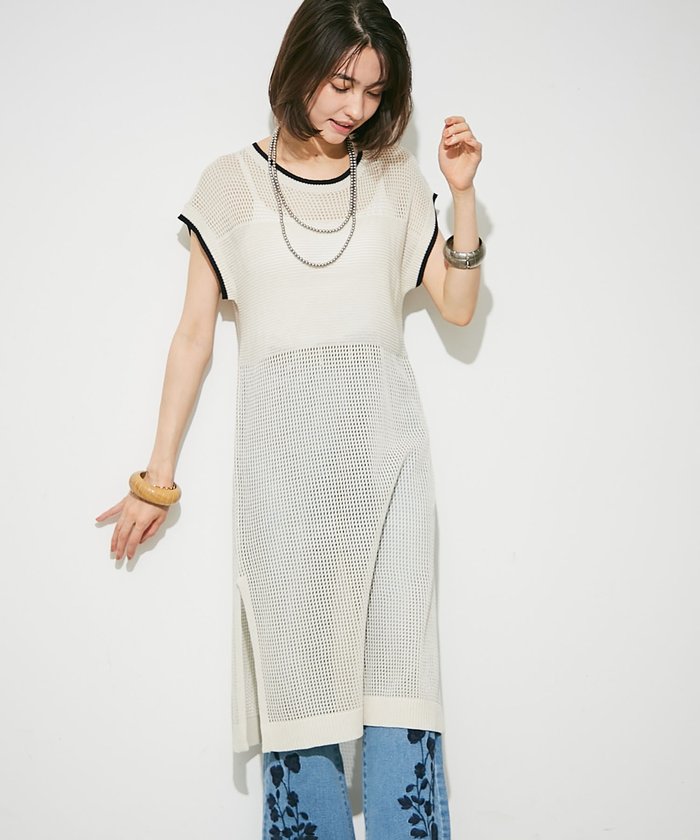 ナイスクラップ NICE CLAUP メッシュ配色ラインワンピース （BR） BR