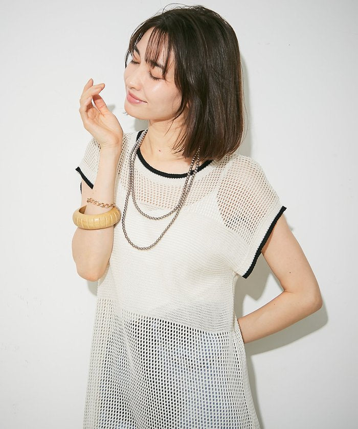 ナイスクラップ NICE CLAUP メッシュ配色ラインワンピース （BR） BR