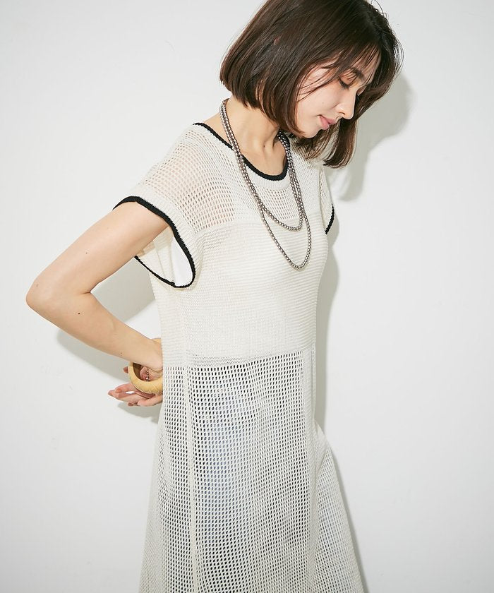 ナイスクラップ NICE CLAUP メッシュ配色ラインワンピース （BR） BR
