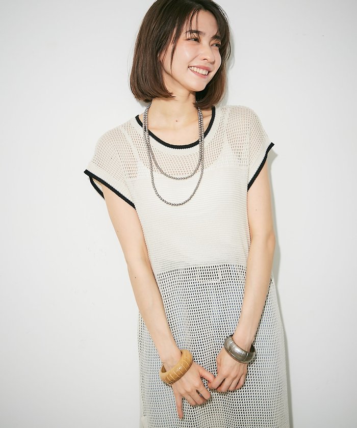 ナイスクラップ NICE CLAUP メッシュ配色ラインワンピース （BR） BR