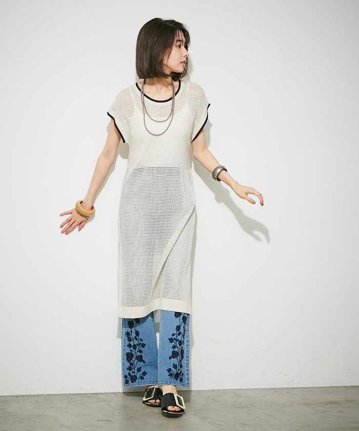 ナイスクラップ NICE CLAUP メッシュ配色ラインワンピース （BR） BR