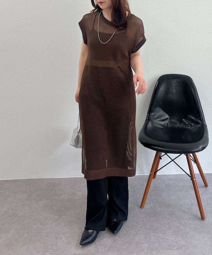 ナイスクラップ NICE CLAUP メッシュ配色ラインワンピース （BR） BR