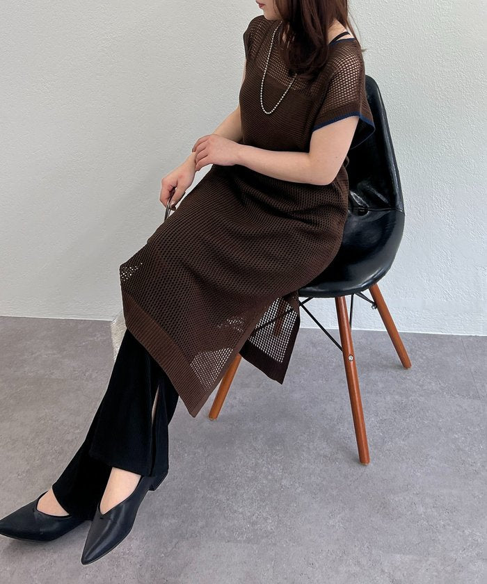 ナイスクラップ NICE CLAUP メッシュ配色ラインワンピース （BR） BR