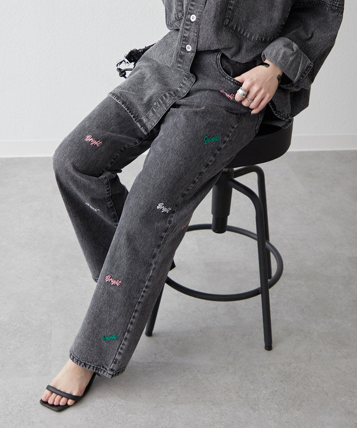 ナイスクラップ NICE CLAUP 【2025 Spring/Summer】ロゴ刺繍デニムパンツ （BK） BK