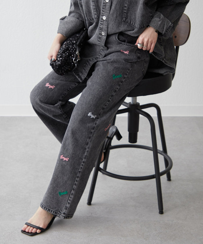 ナイスクラップ NICE CLAUP 【2025 Spring/Summer】ロゴ刺繍デニムパンツ （BK） BK