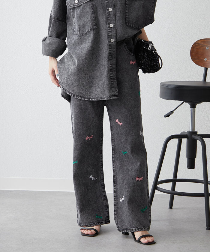 ナイスクラップ NICE CLAUP 【2025 Spring/Summer】ロゴ刺繍デニムパンツ （BK） BK