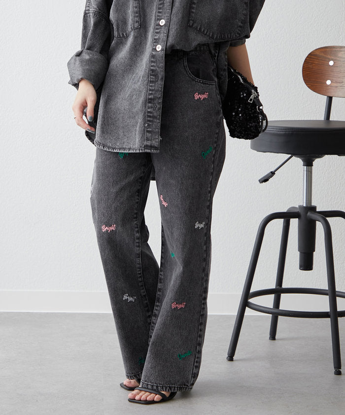 ナイスクラップ NICE CLAUP 【2025 Spring/Summer】ロゴ刺繍デニムパンツ （BK） BK