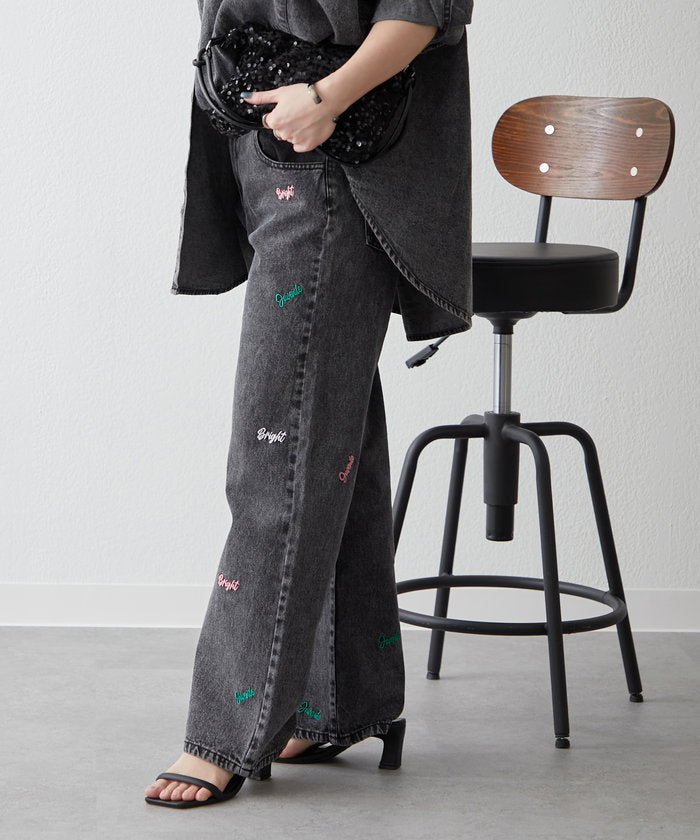ナイスクラップ NICE CLAUP 【2025 Spring/Summer】ロゴ刺繍デニムパンツ （BK） BK