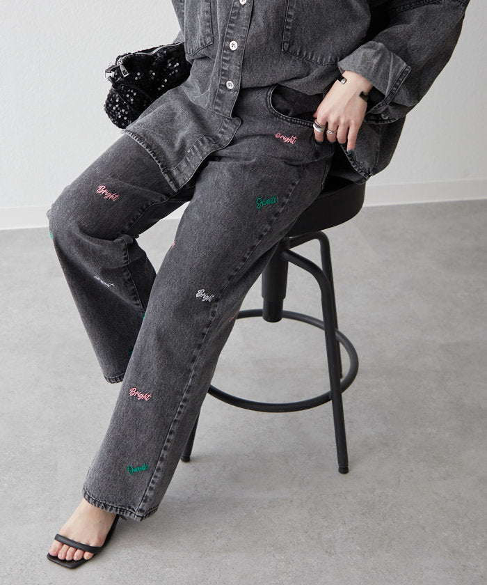 ナイスクラップ NICE CLAUP 【2025 Spring/Summer】ロゴ刺繍デニムパンツ （BK） BK