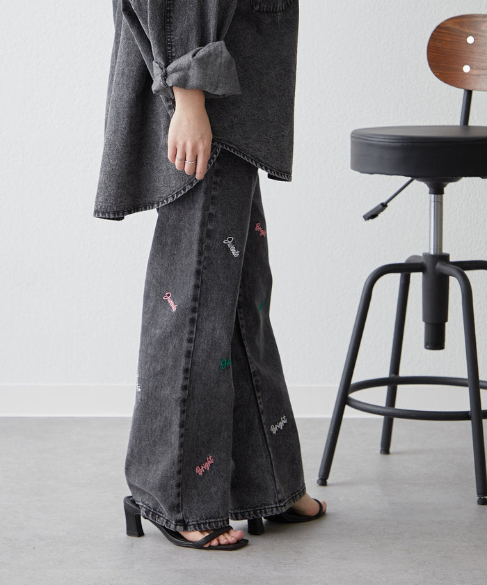 ナイスクラップ NICE CLAUP 【2025 Spring/Summer】ロゴ刺繍デニムパンツ （BK） BK