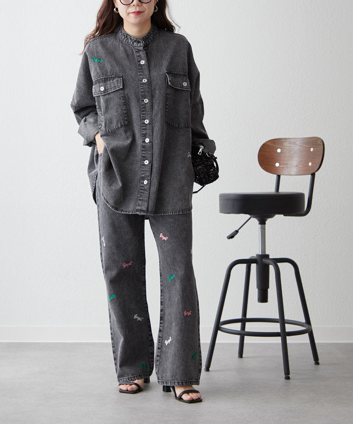 ナイスクラップ NICE CLAUP 【2025 Spring/Summer】ロゴ刺繍デニムパンツ （BK） BK