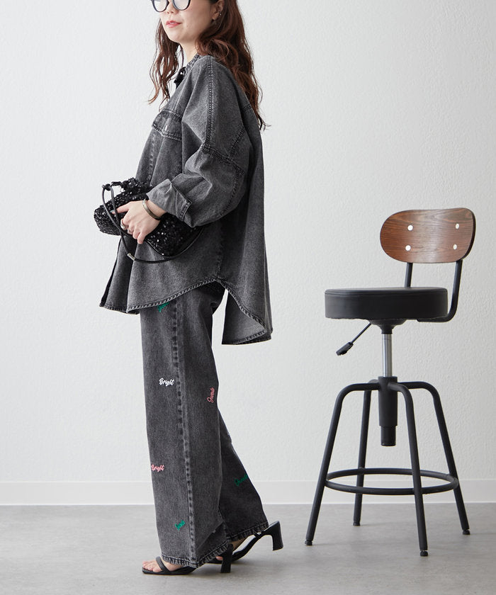 ナイスクラップ NICE CLAUP 【2025 Spring/Summer】ロゴ刺繍デニムパンツ （BK） BK