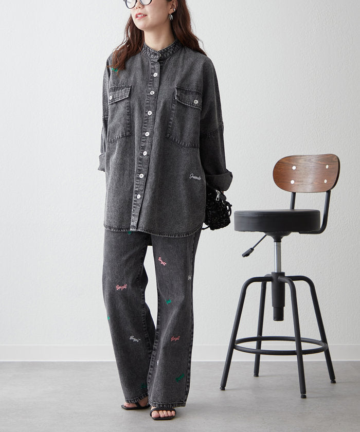 ナイスクラップ NICE CLAUP 【2025 Spring/Summer】ロゴ刺繍デニムパンツ （BK） BK