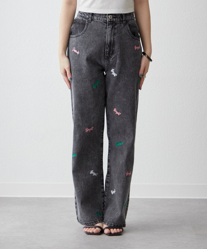 ナイスクラップ NICE CLAUP 【2025 Spring/Summer】ロゴ刺繍デニムパンツ （BK） BK